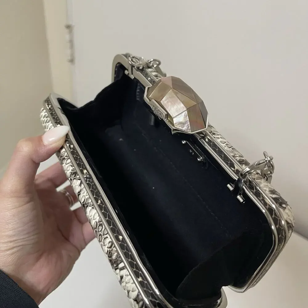 RAFE Snake Skin Clutch evening shoulder purse Demi Python white black combo
